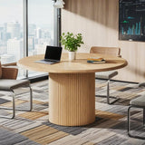 Tribesigns 47" Round Conference Table for 4, Farmhouse Wooden Meeting Room Table with Sturdy Fluted Metal Base, Modern Office Training Desk for Office, Conference Room Tribesigns