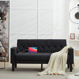 TYBOATLE Sofa Couch 62" W Loveseat w/ 2 USB Charger Ports & 2 Cupholders, Mid-Century Modern Black Faux Leather Tufted Small Love Seat Couches for Office,Compact Living Room,Bedroom,Apartment,Dorm TYBOATLE