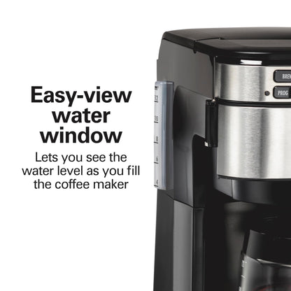 Hamilton Beach Programmable Coffee Maker, 12 Cups, Front Access Easy Fill, Pause & Serve, 3 Brewing Options, Black (46310)