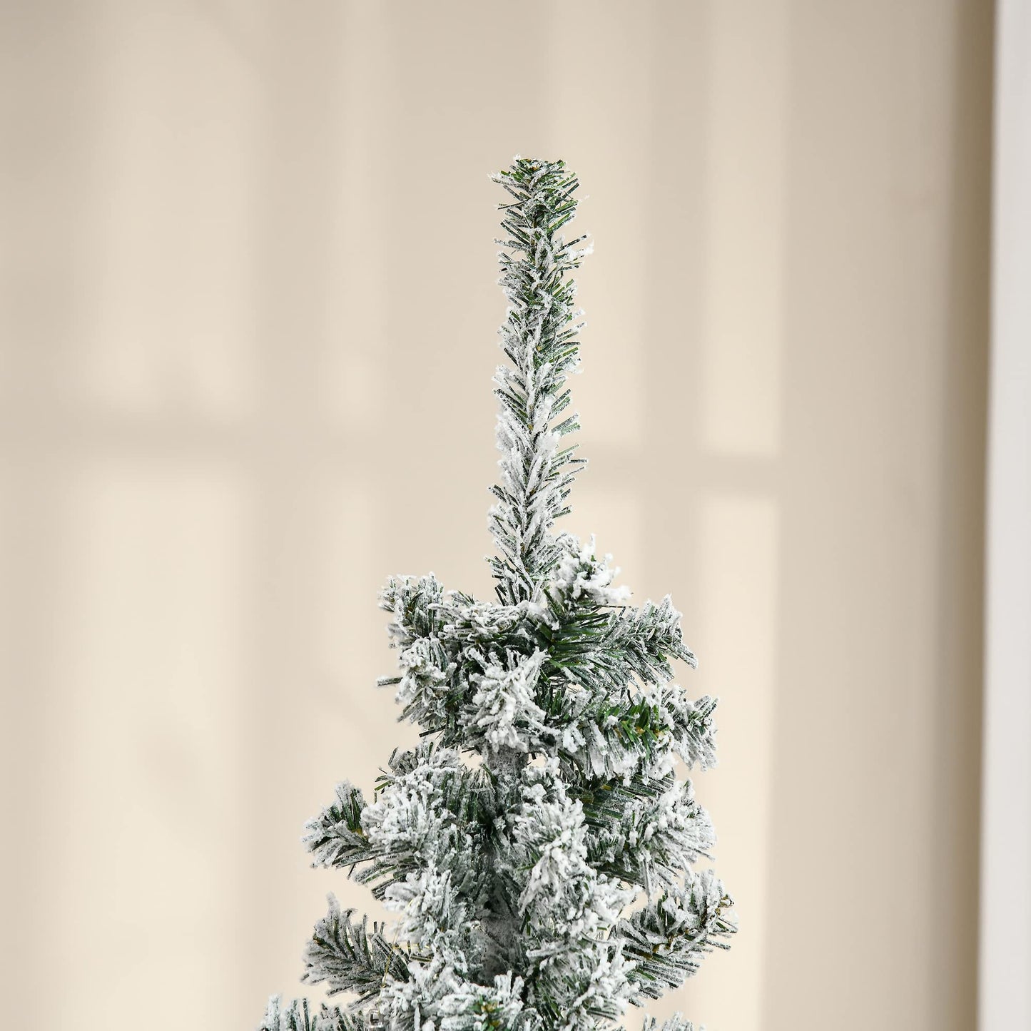 HOMCOM 6' Tall Unlit Snow-Flocked Slim Artificial Christmas Tree with Realistic Branches and 492 Tips