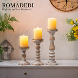 Candle Holder for Pillar Candles: Romadedi Set of 3 Decorative Wood Candlestick Holders, Rustic Wooden Candle Stand for Fireplace Mantle End Table Shelf in Farmhouse Style, Whitewashed 6”, 8.3”, 12” Romadedi