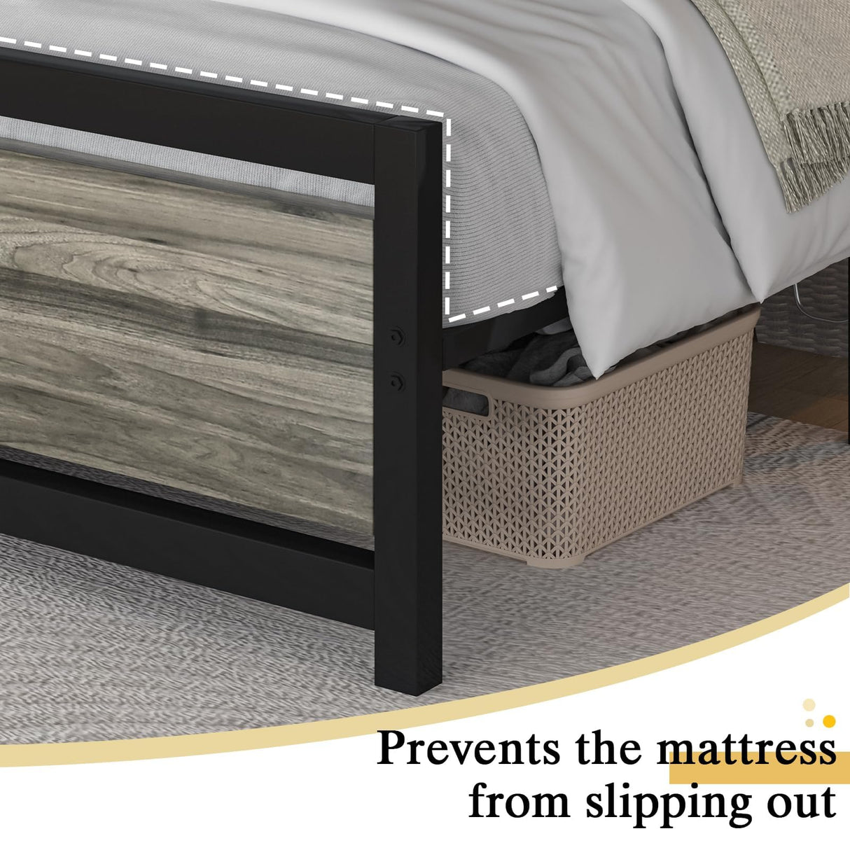 Catrimown Heavy Duty Full Size Bed Frame with Stylish Washed Grey Wood Headboard and Footboard Catrimown