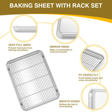 Wildone Baking Sheet with Rack Set (3 Pans + 3 Racks), Stainless Steel Baking Pan Cookie Sheet with Cooling Rack, Non Toxic & Heavy Duty & Easy Clean Wildone