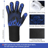 BBQ Gloves for Smoker, 1472℉ Extreme Heat Resistant Gloves, 14 Inch Silicone Non-Slip Grill Gloves with Extra Long Cuff, Safe Oven Gloves for Barbecue, Fryer, Baking, Outdoor Camping (Blue) GOTZHA