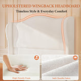 koorlian Queen Bed Frame Chenille Upholstered Platform Bed with Headboard and Footboard, 51" High Deep Tufted Wingback Sleigh Upholstered Bed, Modern Retro Minimalist Style, Easy Assembly, Cream koorlian