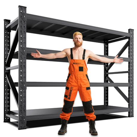 LLIIFFEE 70''W Garage Shelving Heavy Duty, Metal Garage Shelves, 7000LBS Storage Shelves 4 Tier Adjustable Steel Shelving Units, Wide Industrial Shelving Storage Rack for Warehouse, Basement,Black LLIIFFEE