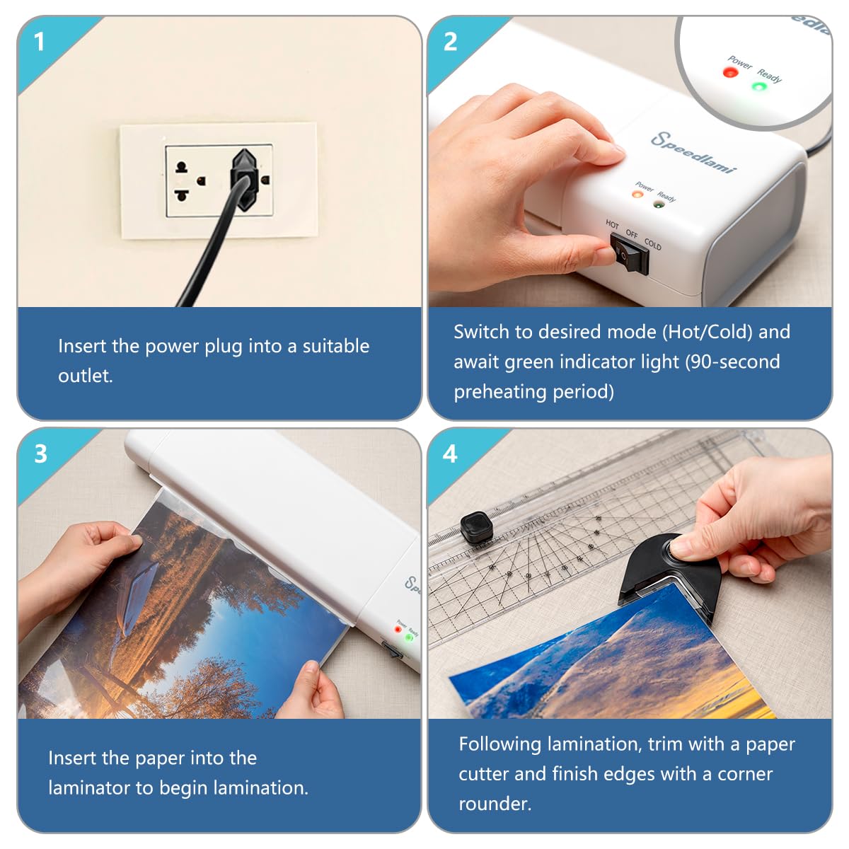 90 Seconds Fast preheat,SpeedLami 4 in 1 Laminator Machine,Home laminator,A4 Laminating Machine Hot & Cold with Paper Trimmer & Corner Rounder,9 Inch Thermal Laminator Machine for Home Office speedlami