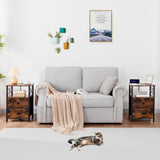 AMHANCIBLE Night Stand Set 2, LED Nightstand with Charging Station, End Tables Living Room with Fabric Drawers, Bedside Table for Bedroom, Rustic Brown, HET052LBR AMHANCIBLE