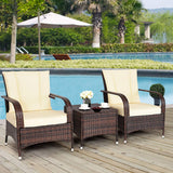 Tangkula 3 Piece Patio Furniture Set, 2 Wicker Chairs with Glass Top Coffee Table, Outdoor Garden Porch Poolside Furniture Set for 2, Rattan Conversation Set Tangkula