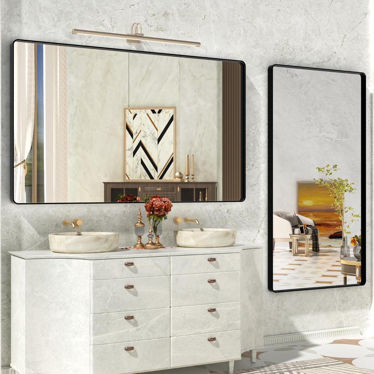 ISTRIPMF Bathroom Mirror Black,55x36 Inch Large Matte Black Bathroom Vanity Mirror,Rectangle Black Metal Framed Mirror for Wall,Anti-Rust,Shatter-Proof (Horizontal/Vertical) ISTRIPMF