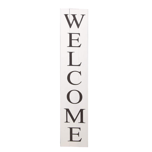 ALBEN Welcome Sign for Front Door Porch – 5 Feet Tall, Vertical Wooden Outdoor and Indoor Welcome Home Decor Sign Wall Decorations (White)