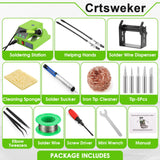 Soldering Station, 100W Digital Display Soldering Iron Station Kit with 2 Helping Hands, 356°F - 896°F, Auto Sleep, °C/°F Conversion, Solder Wire, Tips, Stand, Pump, Tweezers, Tip Cleaner, Green Crtsweker