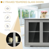 CHEFJOY Sideboard Buffet Cabinet, Stackable Cupboard Storage Table with Adjustable Shelf & Glass Sliding Doors, Wooden Credenza Coffee Bar Cabinet for Kitchen/Dining Room/Living Room/Entryway (Grey) CHEFJOY