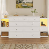 LIVAUVEAD Full Size Murphy Bed with Bedside Tables,Full Size Foldable Cabinet Bed Frame with Charging Station & Drawer,Murphy Bed Chest with Adjustable LED Light for Bedroom,Guest Room,White LIVAUVEAD