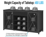 LVB Long Coffee Bar Cabinet with Fridge Space, Modern Wood Metal Large Wine Liquor Cabinet with Rack, Big Wide Sideboard Buffet Cabinet with Drawer Storage for Kitchen Dining Room, Black Oak, 70 Inch LVB