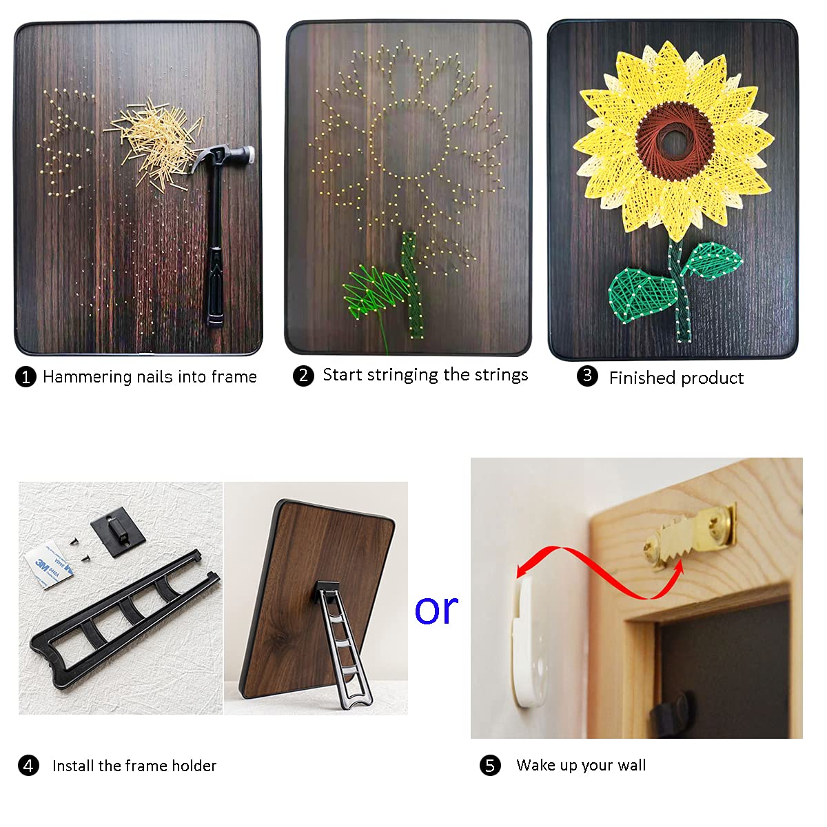 DIY String Art Kit for Adults,Beginner,Teens,Kids.Include All Necessary Accessories and Frame, Adults Crafts Kit, Home Wall Decorations Unique Gift（Sunflower 9.8 X 13.4 inch） KRSHEMDE