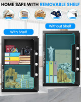 Safe Box, 3.2 Cuft Home Safe with Fireproof Waterproof Bag, Anti-Theft Digital Security Safes with Smart Alert System, Removable Shelf, Mute Function, Document Safes for Money Jewelry FOWORE