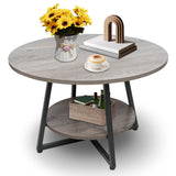 Masigle Round Coffee Table, 2-Tier Circle Coffee Table with Storage, Modern Wood Round Center Table, for Living Room, Small Space, Home Office, Easy Assembly, Wash Gray Masigle