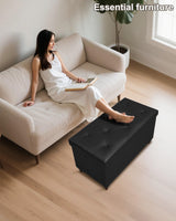 GLAXYFUR 30 Inches Storage Ottoman Bench with Wooden Legs, Faux Leather Folding Ottoman Foot Rest, Storage Bench for Living Room, Hallway & Bedroom, Upgrade Large Capacity (Engineered Wood, Black) GLAXYFUR
