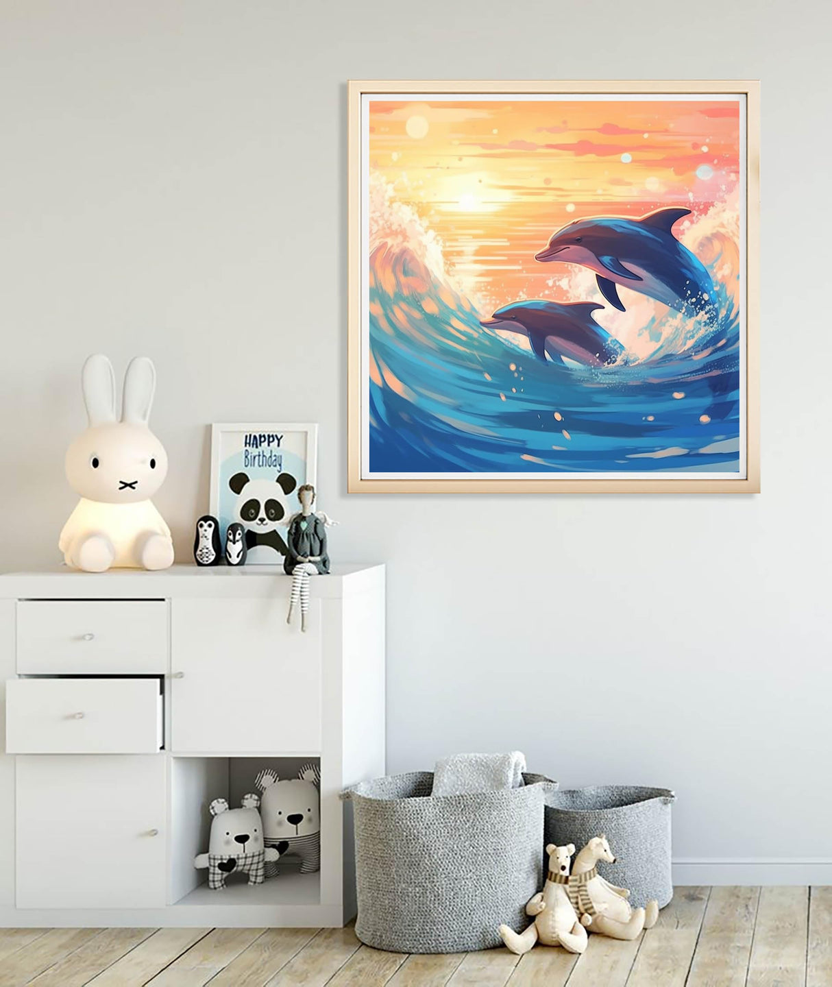 Diymood Paint by Numbers for Adults Dolphin, DIY Oil Painting Sunset Acrylic Paint by Number Kits for Kids Adults Beginner for Home Wall Decor 20x20 inch Diymood