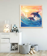 Diymood Paint by Numbers for Adults Dolphin, DIY Oil Painting Sunset Acrylic Paint by Number Kits for Kids Adults Beginner for Home Wall Decor 20x20 inch Diymood