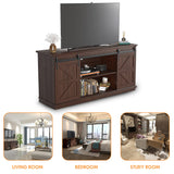 JUMMICO TV Stand for 65 Inch TV, Entertainment Center with Storage Cabinets and Sliding Barn Doors, Mid Century Modern Media TV Console Table for Living Room Bedroom (Brown) JUMMICO