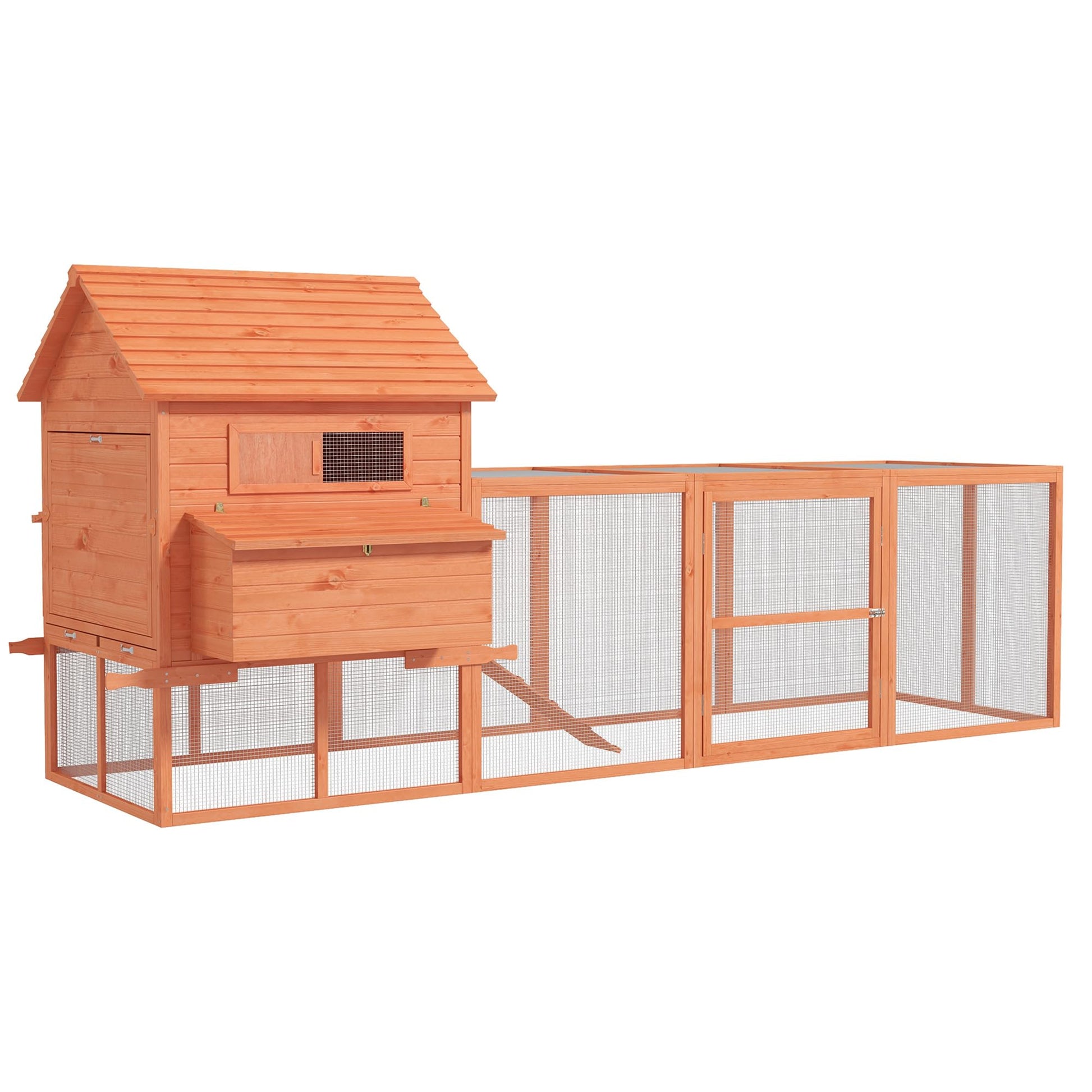 PawHut 145" Chicken Coop Large Chicken House Rabbit Hutch Wooden Poultry Cage Pen Garden & Backyard with Run & Inner Hen House Space - WoodArtSupply