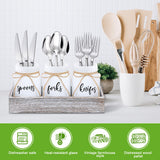 Tiangrid 4 Pcs Silverware Utensil Holder Mason Jar with Wooden Utensil Organizer for Kitchen Countertop Forks Spoons Knives Storage White Farmhouse Kitchen Caddy Glass Cooking Decor for Party Tiangrid