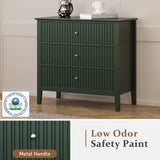 RoyalCraft Dark Green Fluted 3 Drawer Dresser, 32 inch Wide Dresser Nightstand for Bedroom, Modern Wood Chest of Drawers, Large Painted Nightstand with 3 Drawers for Closet, Hallway, Entryway RoyalCraft