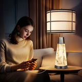 KIVDITZO Natural Alabaster Table Lamps Set of 2 for Living Room Rustic Nightstand Lamp with Night Light for Bedroom Bedside Lamp with A+C USB Ports for Home Office Study Room(Bulbs Included) KIVDITZO