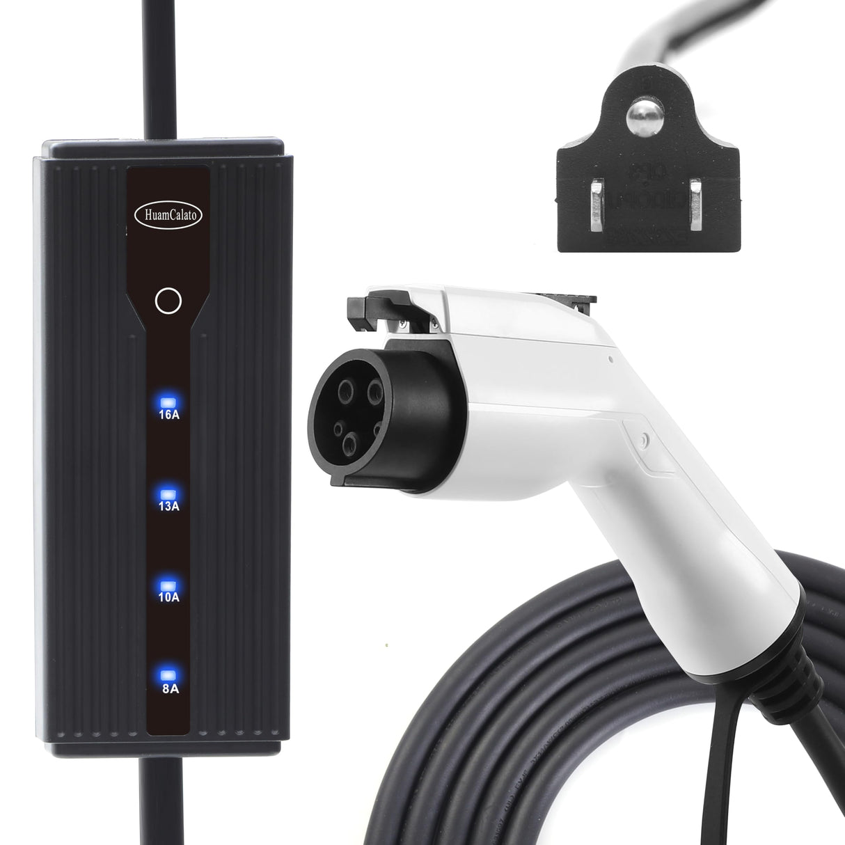 SAE J1772 Level 1+2 EV Charger, 16Amp 90-260V, 3.5KW, Portable Electric Car Charger, Charging Cable with NEMA 5-15 Male Plug Home Charging Station HuamCalato