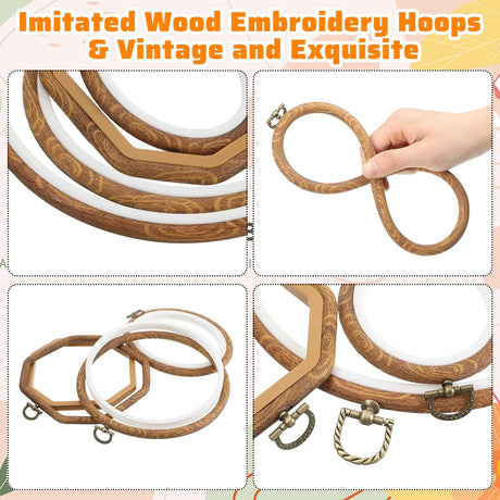 Qunclay 9 Pcs Large Embroidery Hoop Frame Decorative Imitated Wood Display Frame Circle Oval Octagonal Cross Stitch Hoop Ring for Art Craft DIY Sewing and Hanging Ornaments Decor(Mixed Shape) Qunclay