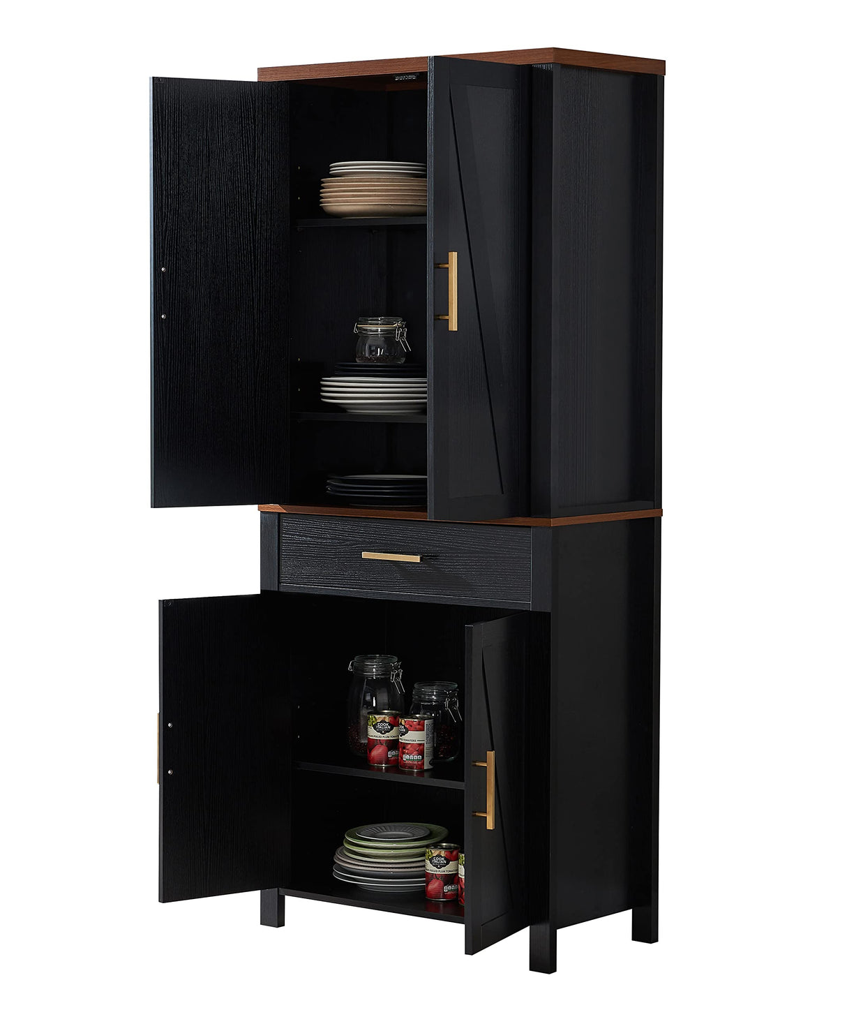 Kings Brand Furniture - 72" Freestanding Kitchen Pantry Storage Cabinet Cupboard with Doors Adjustable Shelves & Drawer, Black Kings Brand Furniture