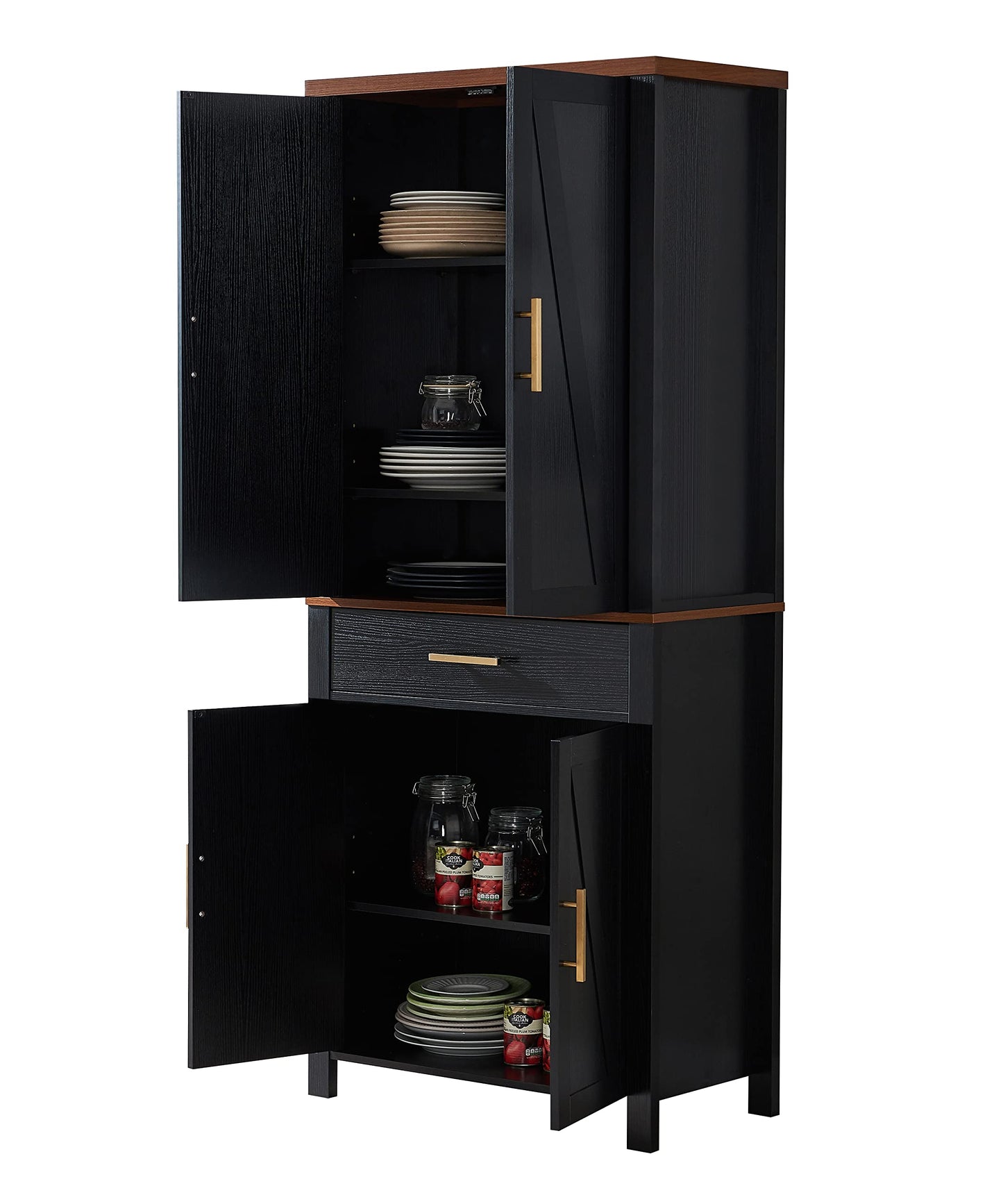 Kings Brand Furniture - 72" Freestanding Kitchen Pantry Storage Cabinet Cupboard with Doors Adjustable Shelves & Drawer, Black - WoodArtSupply