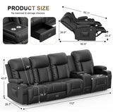 YONISEE 4 Seat Recliner Sofa with Flip Backrest Design, Loveseat Reclining Sofa with Storage Console, Drawer, USB Ports, 2 Cell Phone Holder, Loveseat Recliner Couch for Living Room (Black) YONISEE