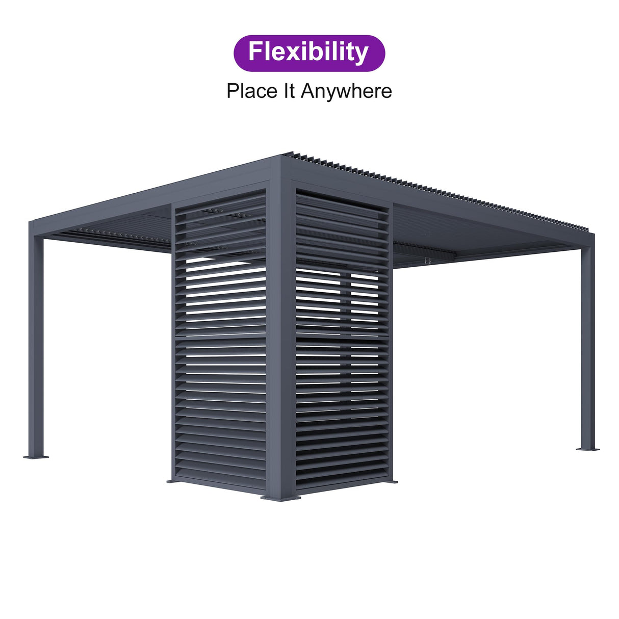 PURPLE LEAF Louvered Pergola 94AS 12' x 14' Outdoor Aluminum Pergola with Fixed Shutter Wall Adjustable Roof for Deck Backyard Grey Hardtop Gazebo, 1 Long Side PURPLE LEAF