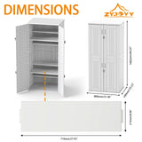 Outdoor Storage Cabinet with 4 Shelves,31.5" x 23.23" x 66.22" White Waterproof Shed,Waterproof Resin Vertical Tool Shed, Lockable 30 cu.ft. Storage Shed for Patio, Garden, Yard, White ZYJOYY