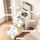 Trygoal 3 in 1 Compact Vanity, Small Dresser Desk with Flip-Top Mirror & Hidden Stool, Farmhouse Vanity Desk with USB Charging Station & 3-Color Lighting, Nightstand with Visible Glass Desktop, White Trygoal