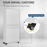 AFAIF White Metal Storage Cabinet with Wheels, 73" Tall Garage Rolling Storage Cabinet with Doors and Shelves, Lockable Tool Cabinet Steel Locking Cabinets for Home Office, Garage, Pantry AFAIF