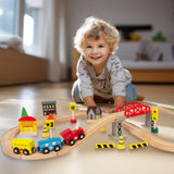 WoodenEdu 60Pcs Train Set for Toddlers, Bridge & Double-Side Wooden Train Set Tracks, Fits Brio, Thomas, Melissa and Doug, Kids Gift Toys for 3 4 5 Years Old Boys Girls WoodenEdu