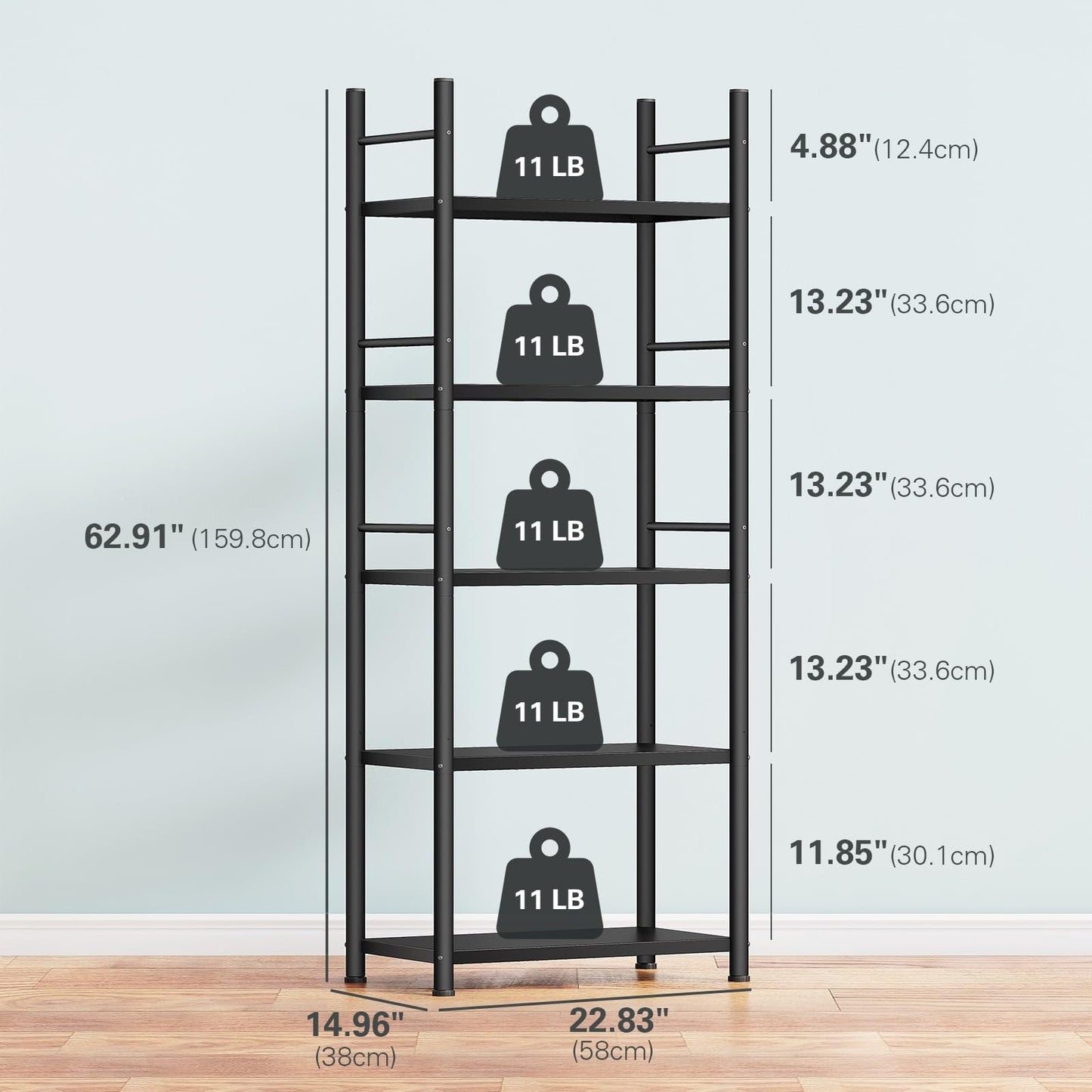 Denkee 5-Tier Bakers Rack for Kitchen, Metal Microwave Stand Rack with Storage, Kitchen Stand Storage Shelf (23.83 L x 14.96 W x 62.91 H)