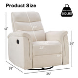 INZOY Swivel Rocker Recliner, Nursery Glider Chair, Manual Chairs Swivel Glider Recliners with Soft Backrest, Fabric Manual Reclining Sofa for Living Room Bedroom Apartment, Beige INZOY