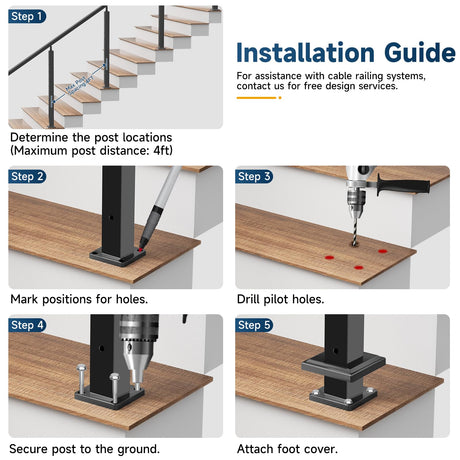Gyykzz 36" Aluminum Cable Railing Stair Post Perfect for Coastal Projects, 33° Drilled Stair Wire Deck Post for 28-38 Degrees Stair, Black Coating Stair Post for Cable Railing System Outdoor Seaside Gyykzz