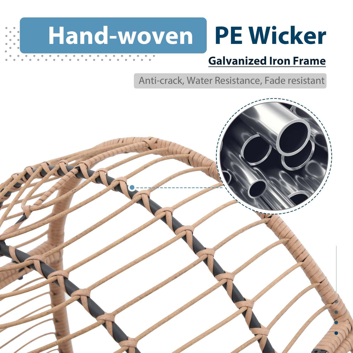 JOIVI Wicker Egg Chair, Outdoor Indoor Oversized Lounger Large Egg Basket Chair with Stand and Cushions for Patio Porch, Backyard, Living Room, Balcony (Beige Rattan, Black Cushion) JOIVI