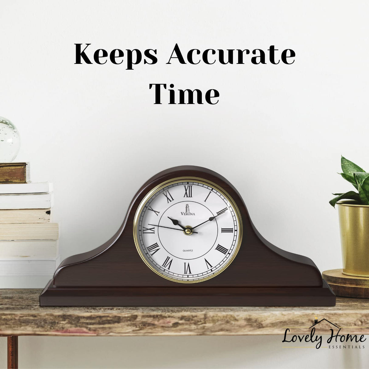 Mantel Clock Battery Operated - Wooden Mantle Clock - 15x7.5 - Silent, Made of Real Wood & Easy to Read - for Living Room Decor Above Fireplace Mantel, Office, Shelf, Table & Home Décor Gift Lovely Home Essentials