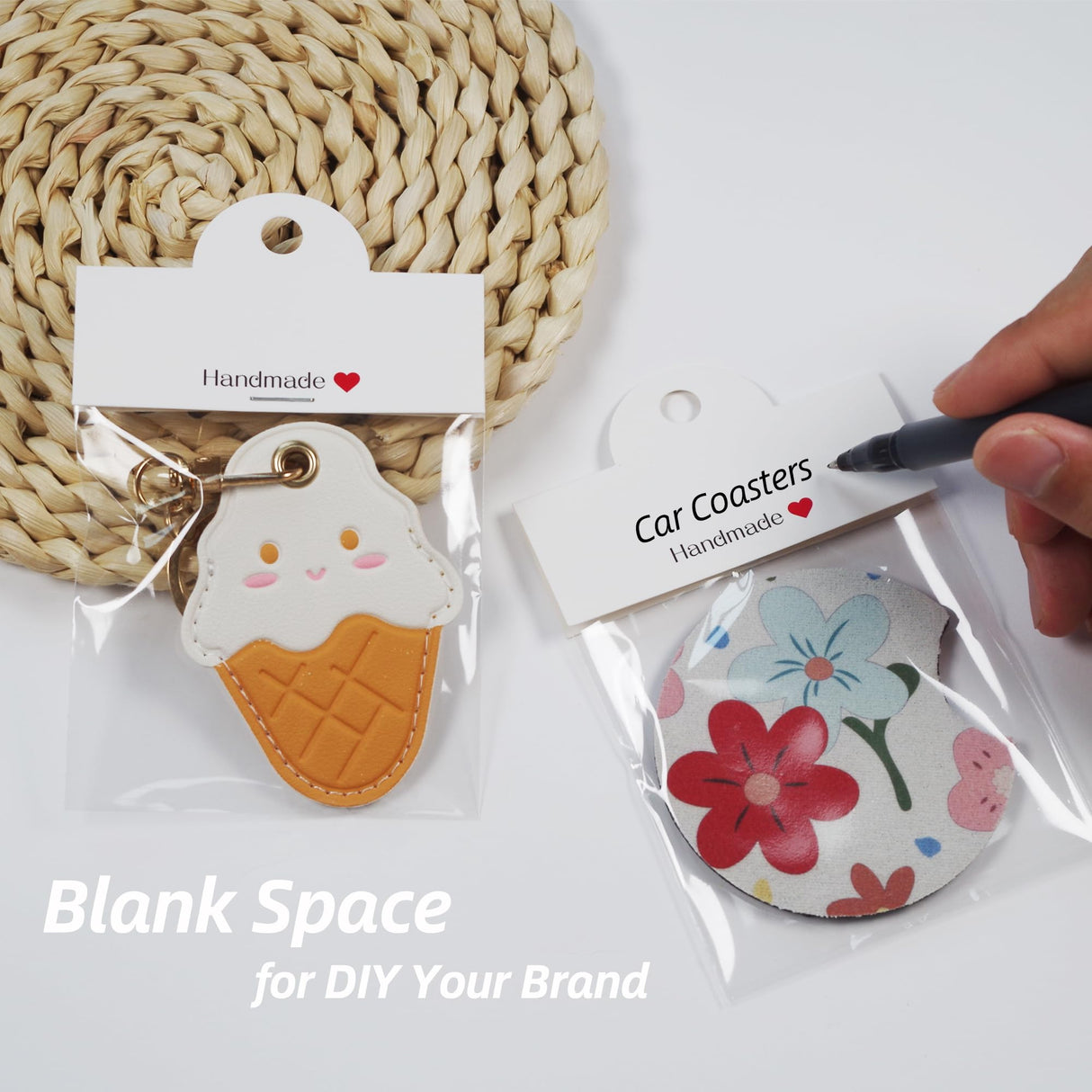 Vcekract 100Pcs Packaging for Small Business, Small Business Packaging Supplies for Bracelet, Car Coaster, Keychain, Jewelry, Display Cards for Selling, 3.14''×3.14'' Vcekract