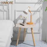 Hanobe Small Round Side Table: Boho End Tables for Living Room Bohemian Accent Bedside Table White Washed Bedroom Nightstand Farmhouse Home Decor Decorative with 3 Wood Legs, Easy Assembly Hanobe