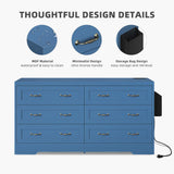 DWVO Farmhouse 6 Drawer Dresser for Bedroom, 31.5 Inch Tall Modern Dresser TV Stand with Large Drawers & Bar Handles, Storage Dressers with Power Outlets, Rustic Wood Chest of Drawers, Blue DWVO