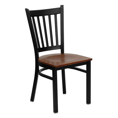 Flash Furniture HERCULES Series Black Vertical Back Metal Restaurant Chair - Cherry Wood Seat Flash Furniture