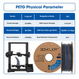 3DHoJor PETG Filament 1.75mm Grey, 3D Printing Filament 1kg Spool(2.2lbs), 3D Filament 1.75mm Dimensional Accuracy +/- 0.03mm Non Tangling Non Clogging Non Stringing,Print with Most 3D Printers 3DHoJor